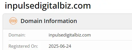 Screenshot of a scam site's WHOIS record showing a domain registered on 2025-06-24